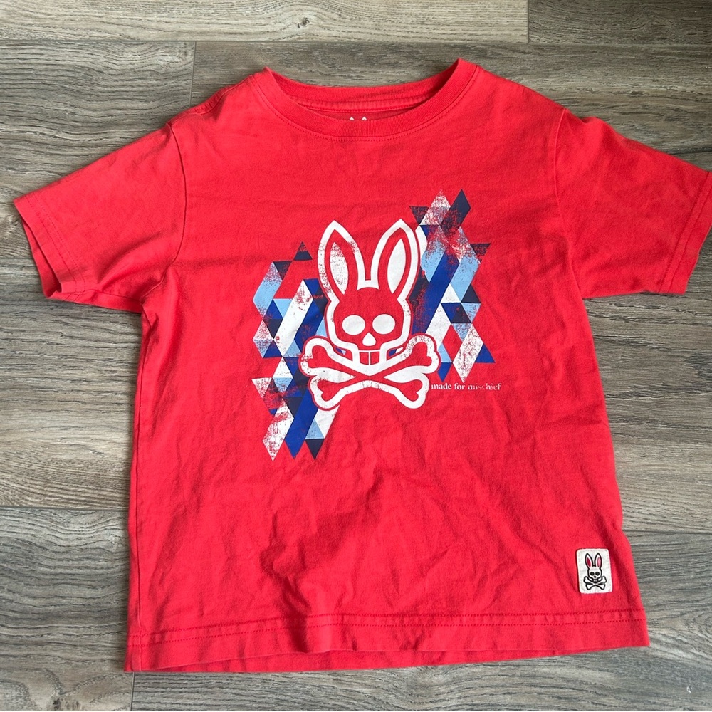 Psycho Bunny little kids coral red bunny graphic tee boys size 5 6